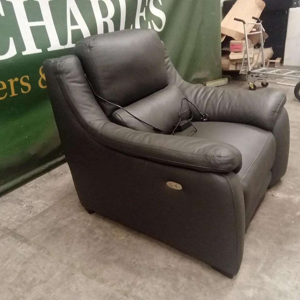 QUALITY DESIGNER ITALIAN MADE DEGANO ELECTRIC RECLINER LEATHER ARMCHAIR - SLATE