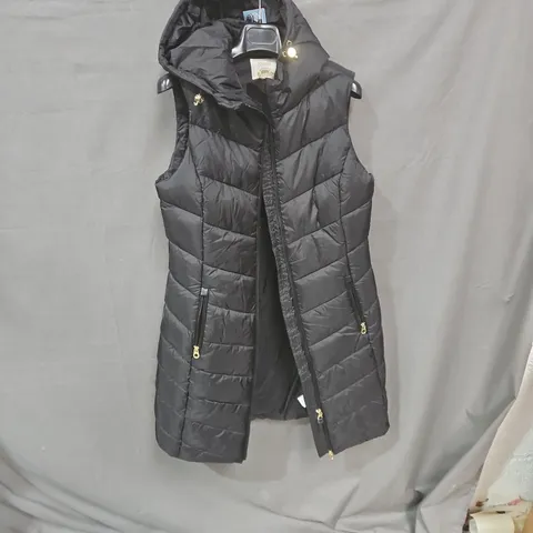 JOULES WOMEN'S BLACK QUILTED PUFFER GILET WITH HOOD, UK 8 (US 4, EU 36)