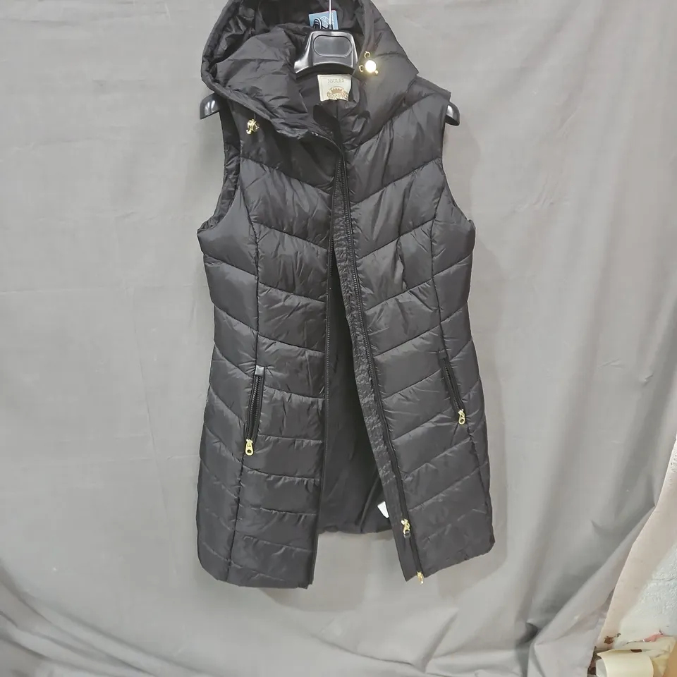 JOULES WOMEN'S BLACK QUILTED PUFFER GILET WITH HOOD, UK 8 (US 4, EU 36)