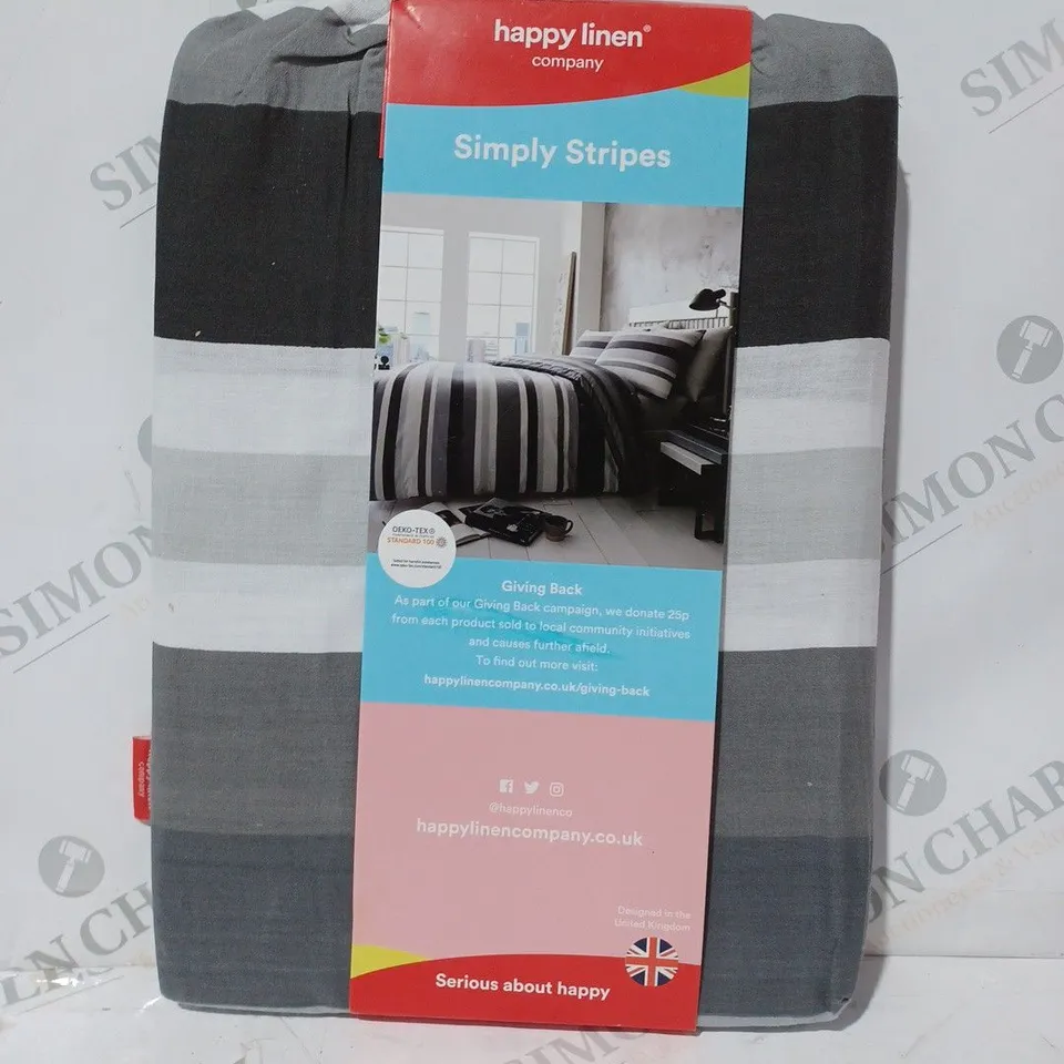 HAPPY LINEN SIMPLY STRIPES SINGLE DUVET COVER SET IN GREY