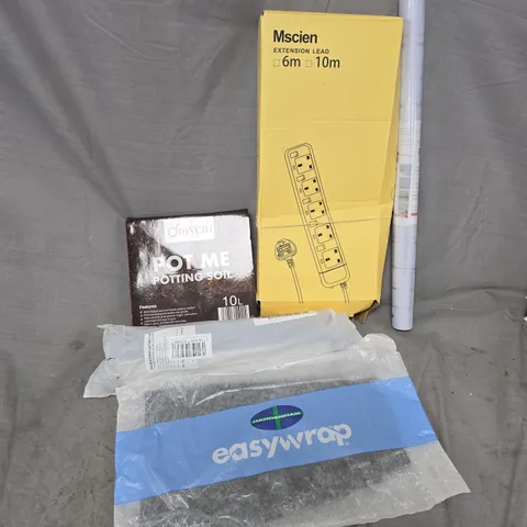 APPROXIMATELY 15 ASSORTED HOUSEHOLD PRODUCTS TO INCLUDE EXTENSION LEADS, POTTING SOIL, EASYWRAP LEG, ETC