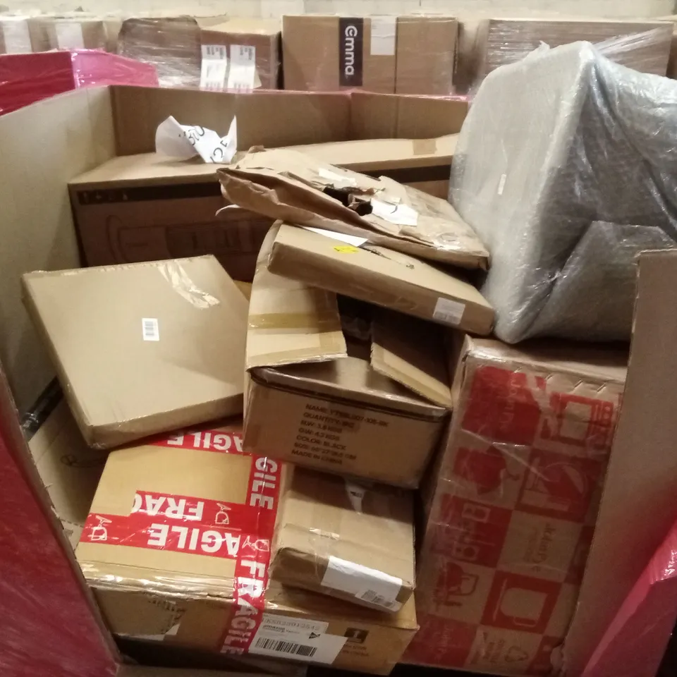PALLET OF ASSORTED HOUSEHOLD GOODS & PRODUCTS TO INCLUDE; LEGO, SKIRT HANGER, WALKING CANE, OFFICE CHAIR, BABY BOUNCER ETC
