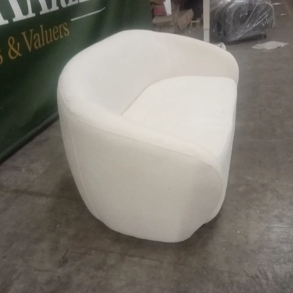 ROUNDI 2 SEATER CURVED BOUCLE FABRIC SOFA - CREAM WHITE