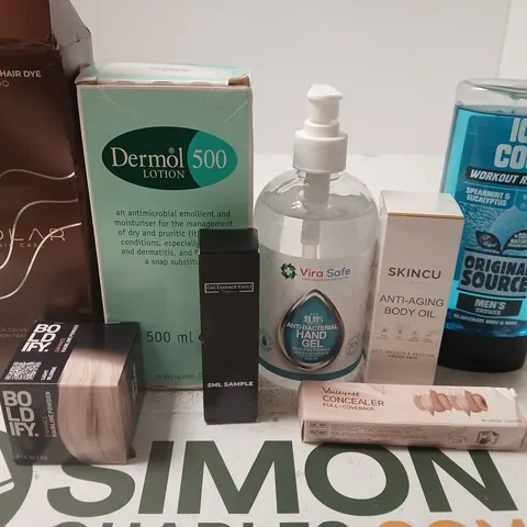 APPROX 12 ASSORTED BEAUTY PRODUCTS TO INCLUDE DERMOL500 SKINCU BODY OIL, POLAR SHAMPOO, ETC