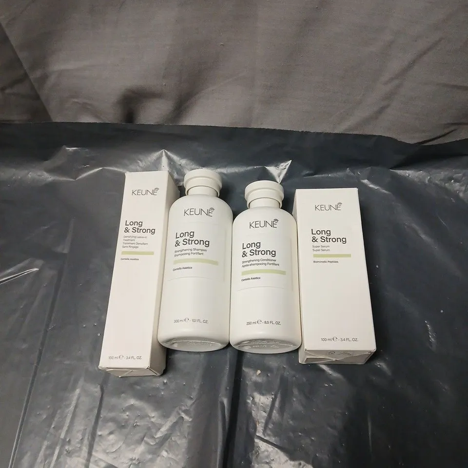 4 X KEUNE COSMETIC PRODUCTS INCLUDING SUPER SERUM, SHAMPOO, CONDITIONER ETC