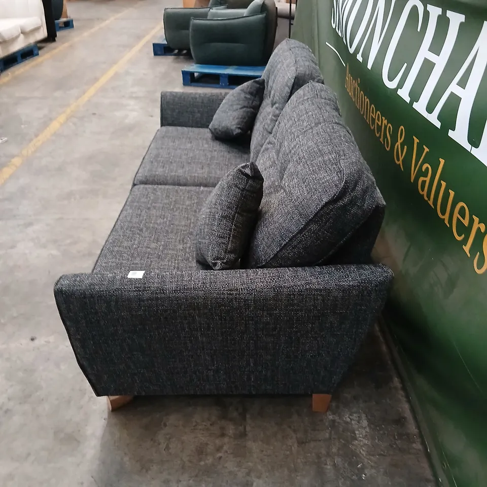 GREY FABRIC TWO-SEAT SOFA WITH CUSHIONS