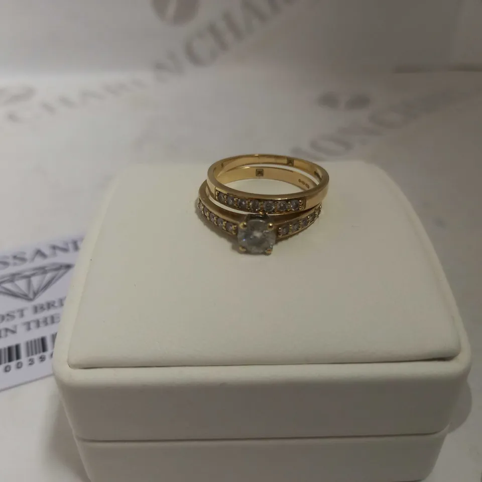 LADY LYNSEY 9CT GOLD 1.20CT TOTAL ROUND BRILLIANT CENTRE MOISSANITE BRIDAL SET SIZE T RRP £959