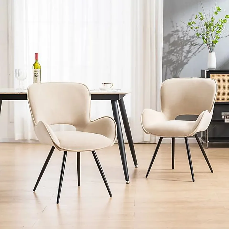BOXED SET OF 2 LILY MODERN VELVET DINING CHAIR PADDED SEAT METAL LEG KITCHEN OFFICE - BEIGE (1 BOX)