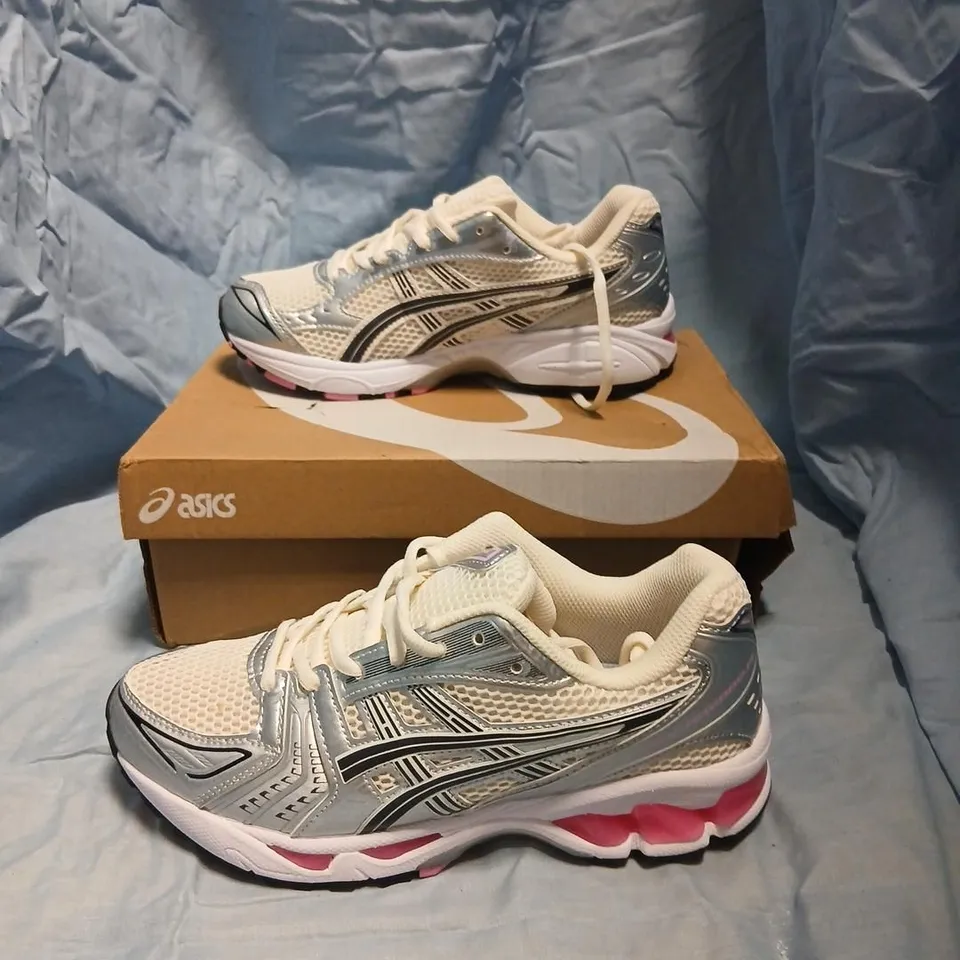 ASICS GEL-KAYANO 14 MENS UK 6 SILVER/WHITE/PINK – BOXED TRAINERS