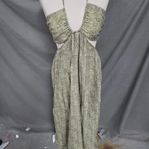 PRETTY LAVISH OPEN BACK TIE HALTERNECK DRESS IN GREEN PRINT SIZE 8