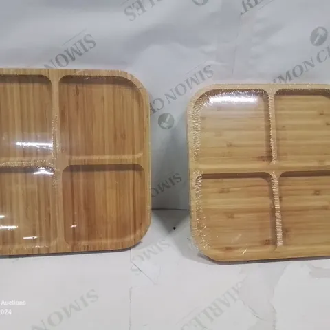 APPROXIMATELY 19 SEALED 4-SECTION WOODEN FRUIT/FOOD SERVING TRAYS
