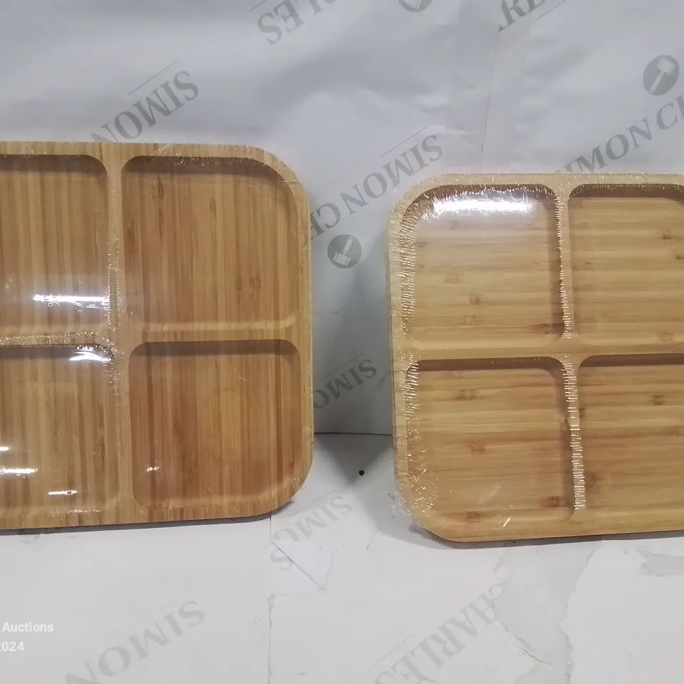 APPROXIMATELY 19 SEALED 4-SECTION WOODEN FRUIT/FOOD SERVING TRAYS