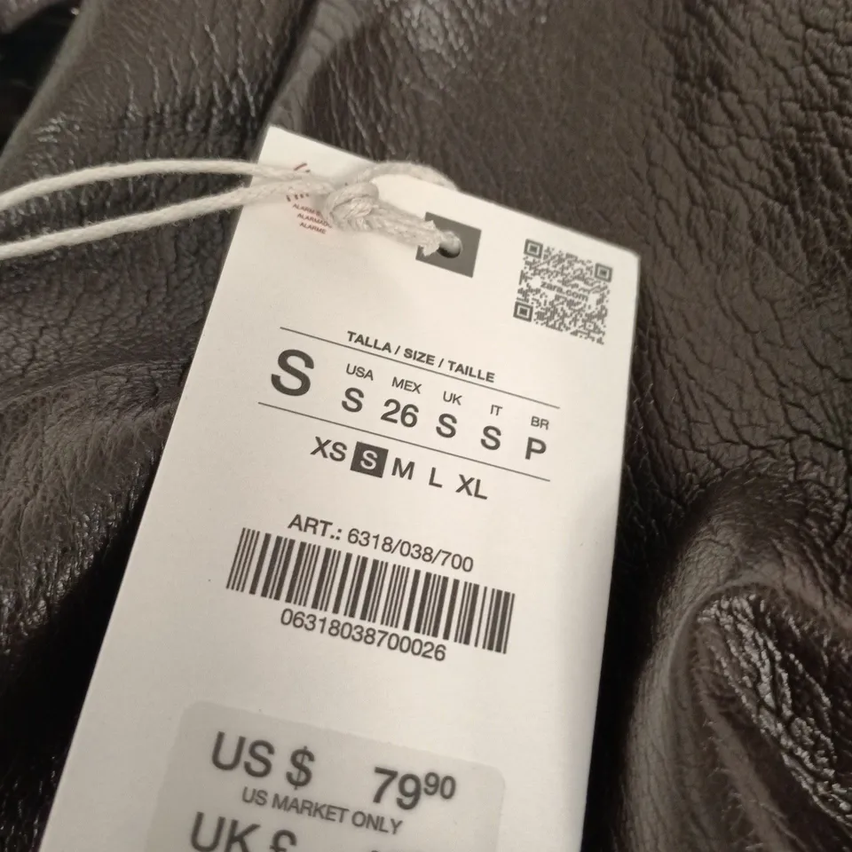 ZARA LEATHER JACKET, DARK BROWN, SIZE S