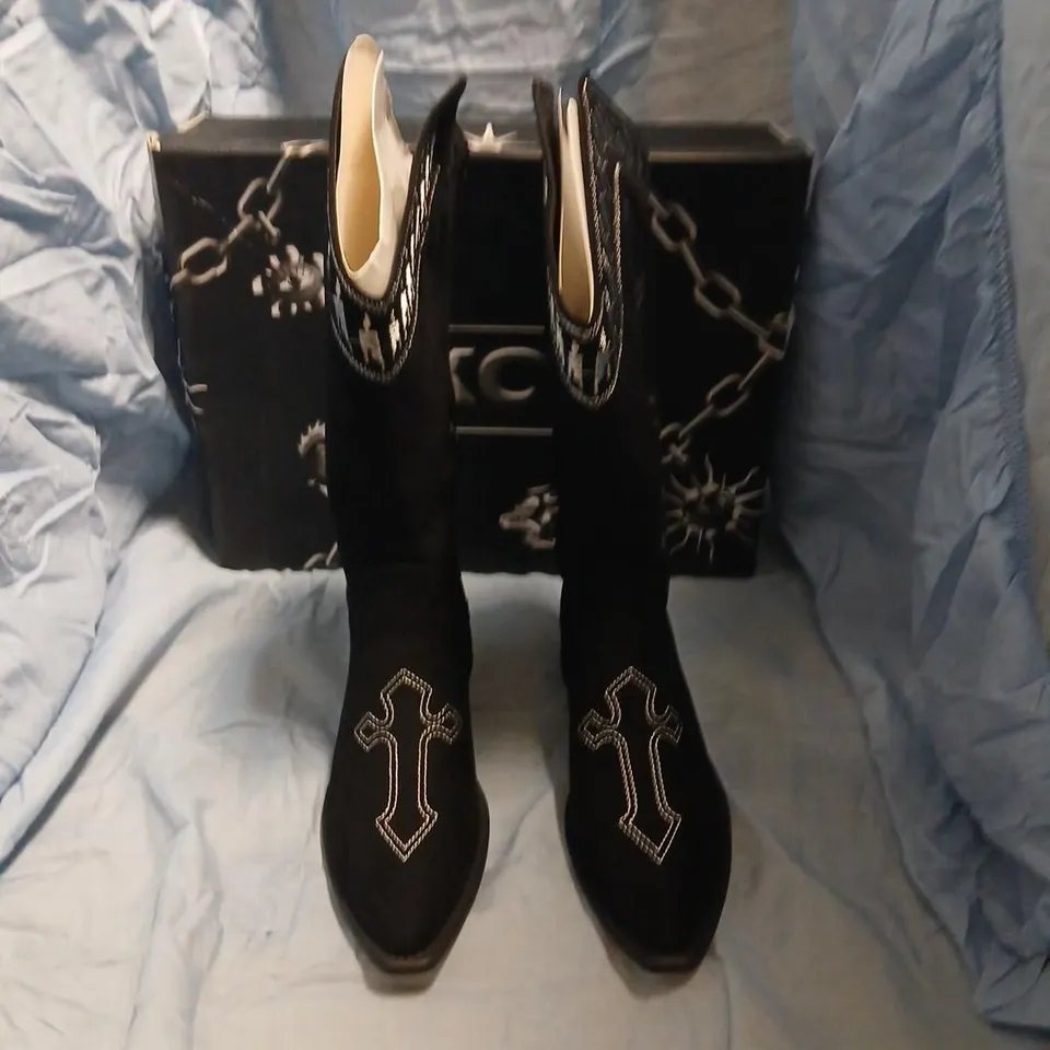 KOI BROKEN CONFESSIONS COWBOY BOOTS - BLACK, UK SIZE 8