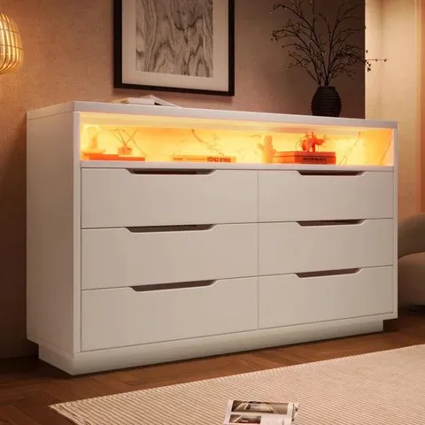 BOXED 6-DRAWER CHEST OF DRAWERS WITH LED LIGHTING - WHITE (2 BOXES)