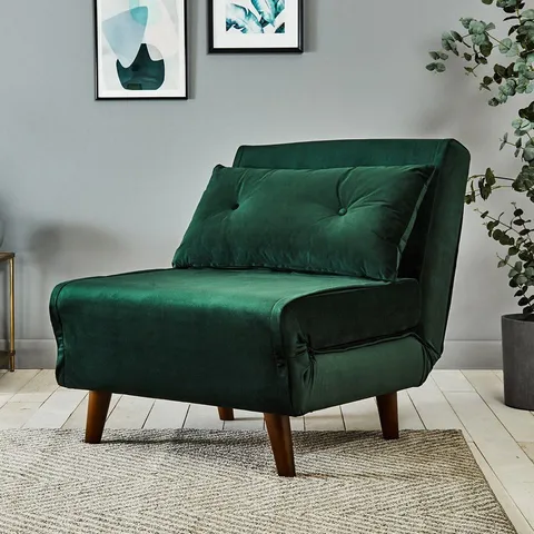 BOXED UNA SINGLE SOFA BED - GREEN VELVET
