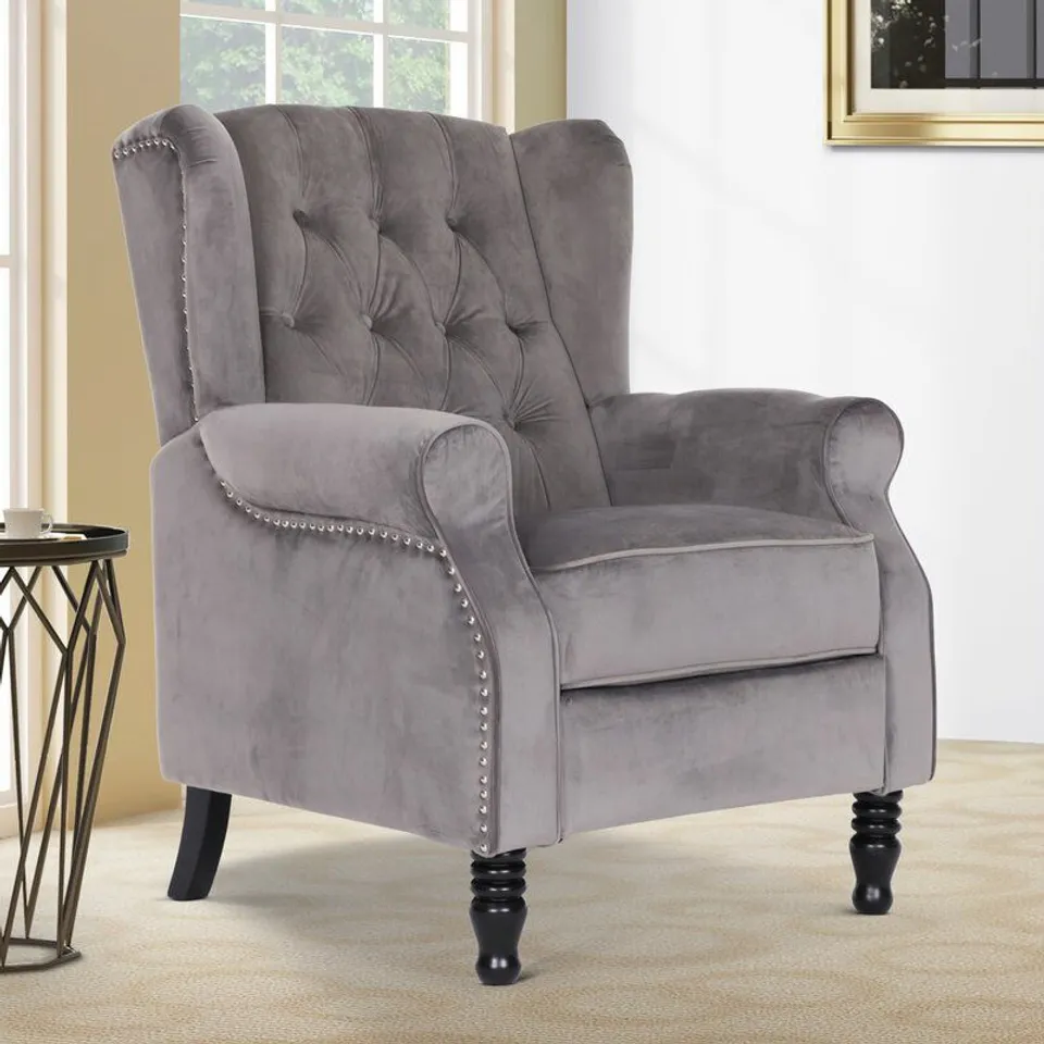 BOXED SUNGLOW MANUAL RECLINER LIGHT GREY UPHOLSTERED VELVET CHAIR