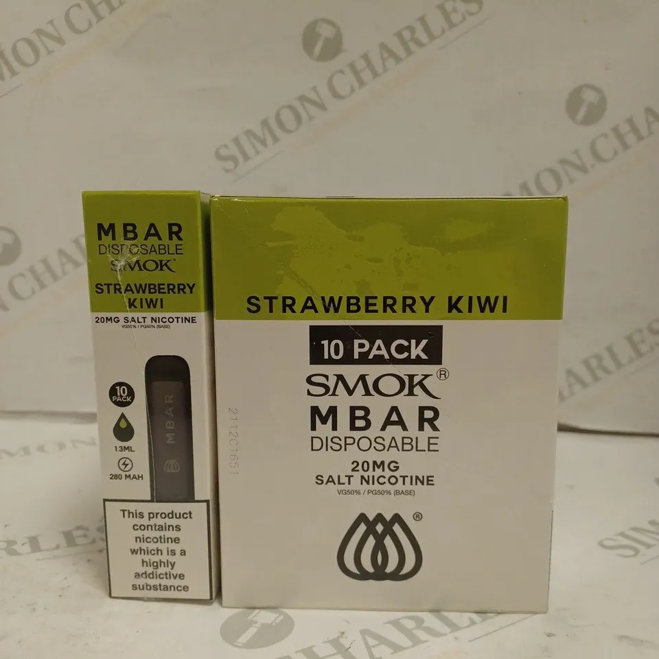 BOXED 1 PACK OF 10 SMOK M BAR DISPOSABLE VAPES - STRAWBERRY KIWI. 