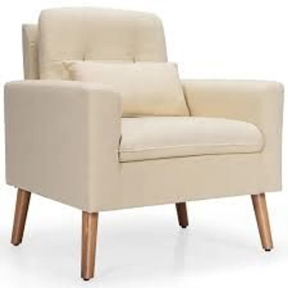 BOXED COSTWAY BEIGE MODERN ACCENT CHAIR WITH LUMBAR PILLOW