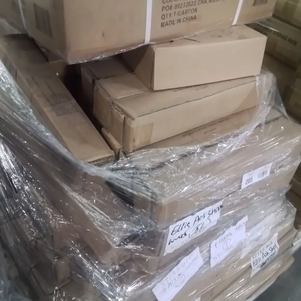 PALLET CONTAINING LARGE QUANTITY OF ASH SHELVES WITH HOOKS