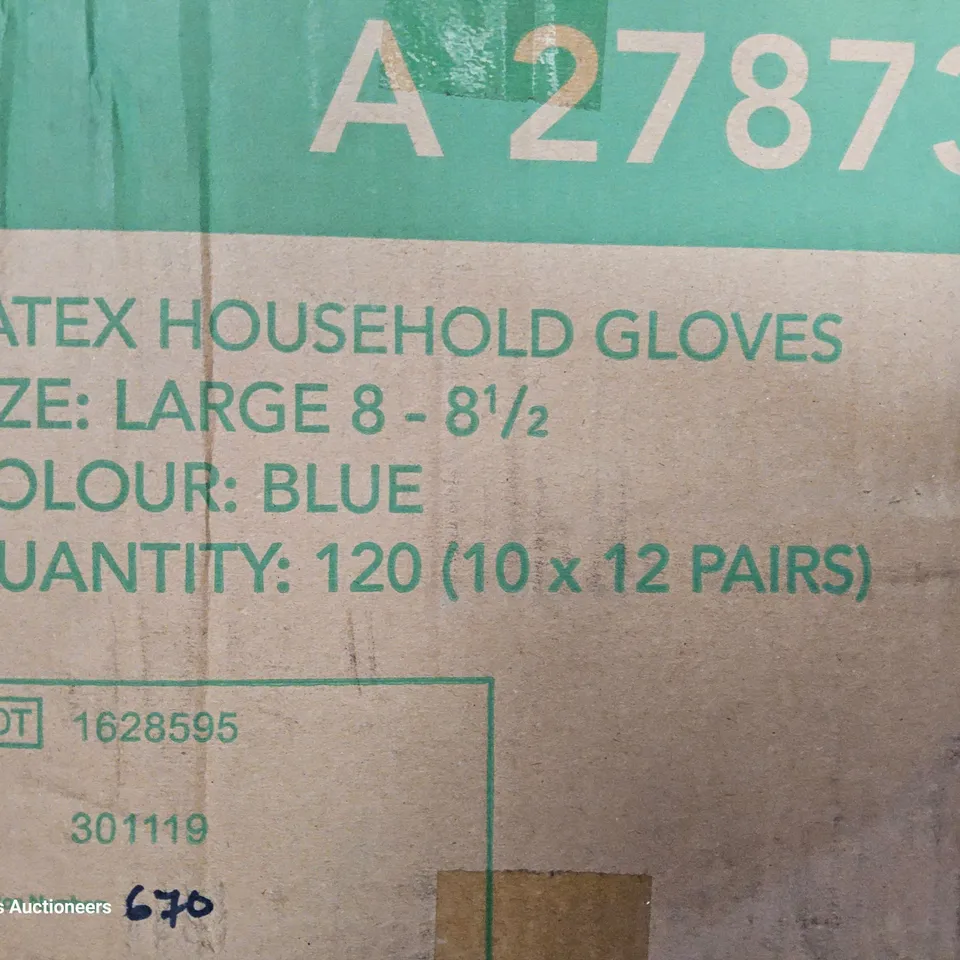 CASE OF 120 PAIRS LATEX HOUEEHOLD GLOVES BLUE SIZE LARGE (10 × 12 PAIRS)