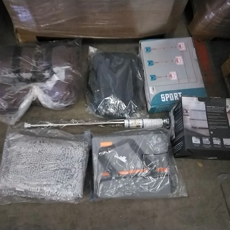 PALLET OF ASSORTED ITEMS INCLUDING ICY AIR PORTABLE AIR COOLER, NRS HEALTHCARE, SPORT SUPER POWER BASKET BALL NET, ADJUSTABLE TENSION ROD, TOMMEE TIPPEE ADVANCED ELECTRIC STERILISER, LIVIVO SHOULDER B