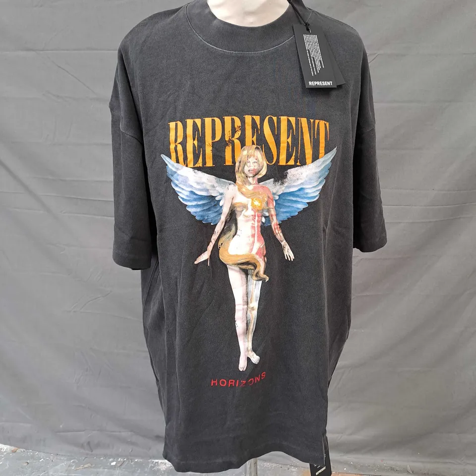 REPRESENT REBORN TSHIRT IN AGED BLACK SIZE M