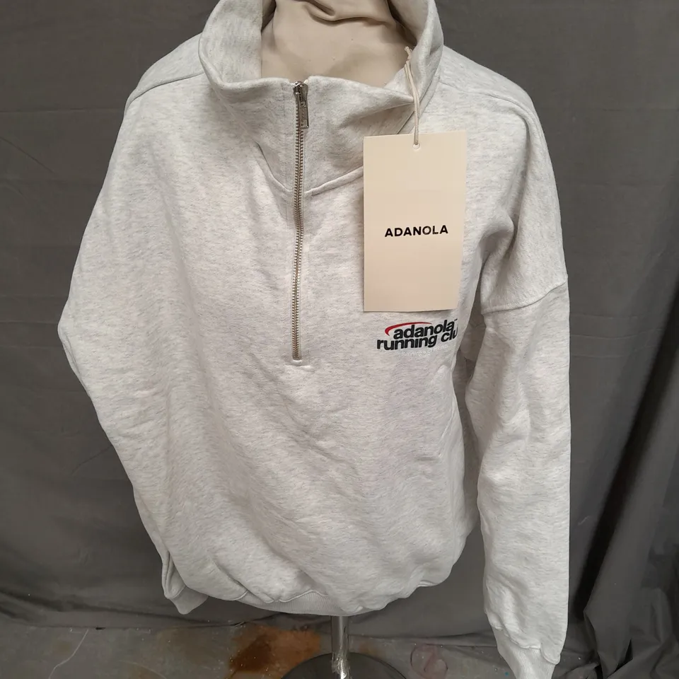 ADANOLA RUNNERS OVERSIZED FUNNEL NECK ZIP SWEATSHIRT IN LIGHT GREY MELANGE SIZE M