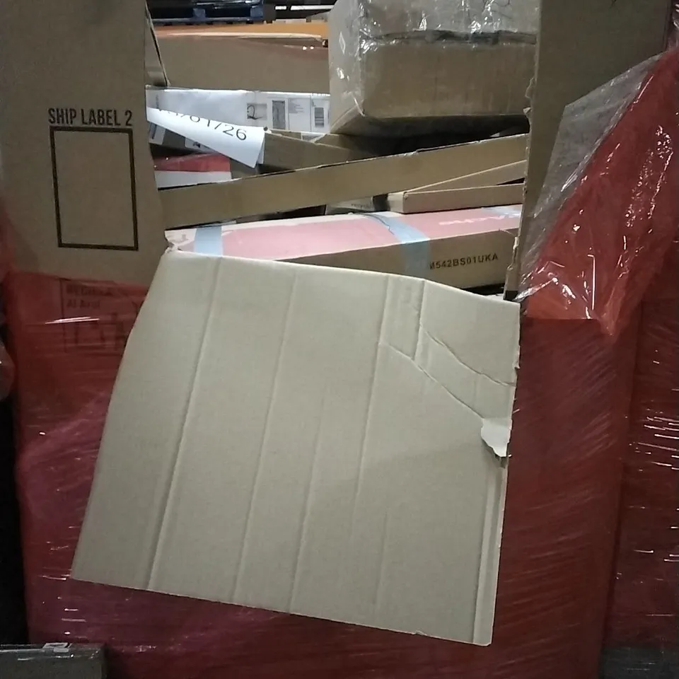 PALLET OF HOUSEHOLD ITEMS TO INCLUDE PET DOOR MOUNTING ADAPTER, PRO VINYL FLOORING CUTTER, ELECTRIC FLOOR HEATING SYSTEM, MIRROR, HANDSAW AND OTHER ASSORTED ITEMS...
