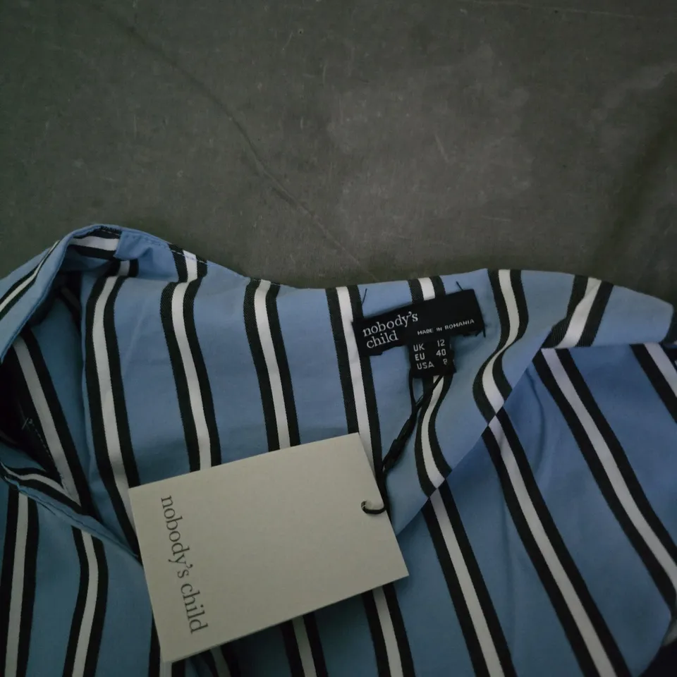 NOBODY'S CHILD STRIPED SLEEVELESS DRESS – UK 12 (EU 40) – BLUE & WHITE