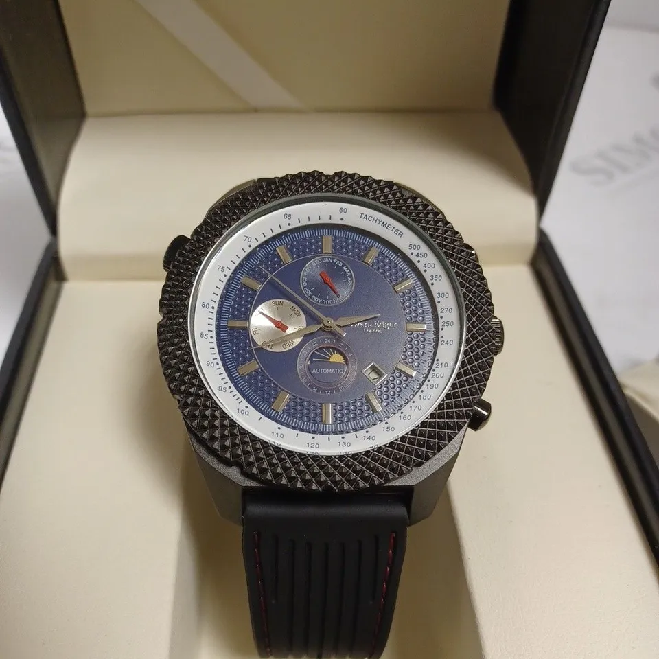 BOXED SWAN & EDGAR LTD ED ROTATING SPEEDSTAR WATCH BLACK SILICONE STRAP WITH SWAN & EDGAR PEN