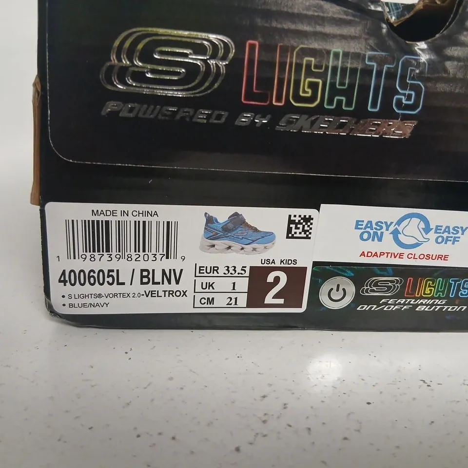 SKECHERS S-LIGHTS VORTEX 2.0 VELTROX KIDS' TRAINERS – BLUE/NAVY, UK 1 (EU 33.5)