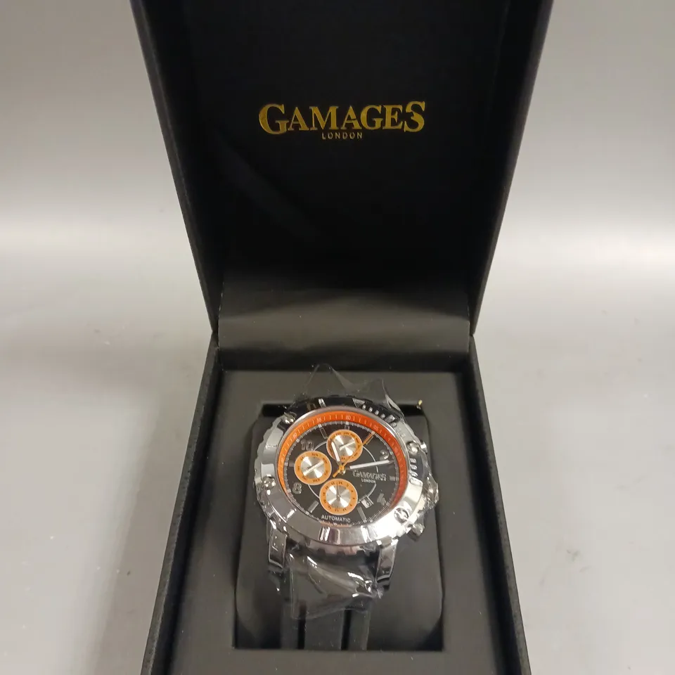 GAMAGES INNOVATOR STEEL BLACK DIAL WATCH 