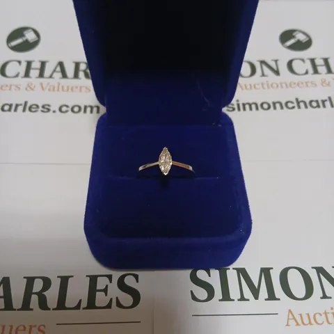 18CT WHITE GOLD SOLITAIRE RING SET WITH A MARQUISE CUT NATURAL DIAMOND