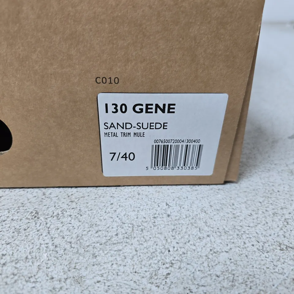 DUNE LONDON 130 GENE SAND-SUEDE METAL TRIM MULE – UK 7 (EU 40)
