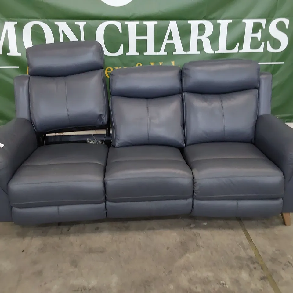 DESIGNER POWER RECLINING THREE SEATER SOFA BLUE GREY LEATHER