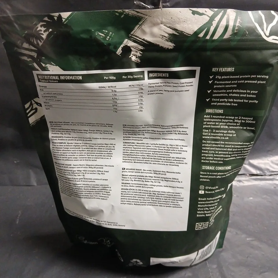 SEALED VIVO LIFE VEGAN PROTEIN POWDER – UNFLAVOURED 30 SERVINGS