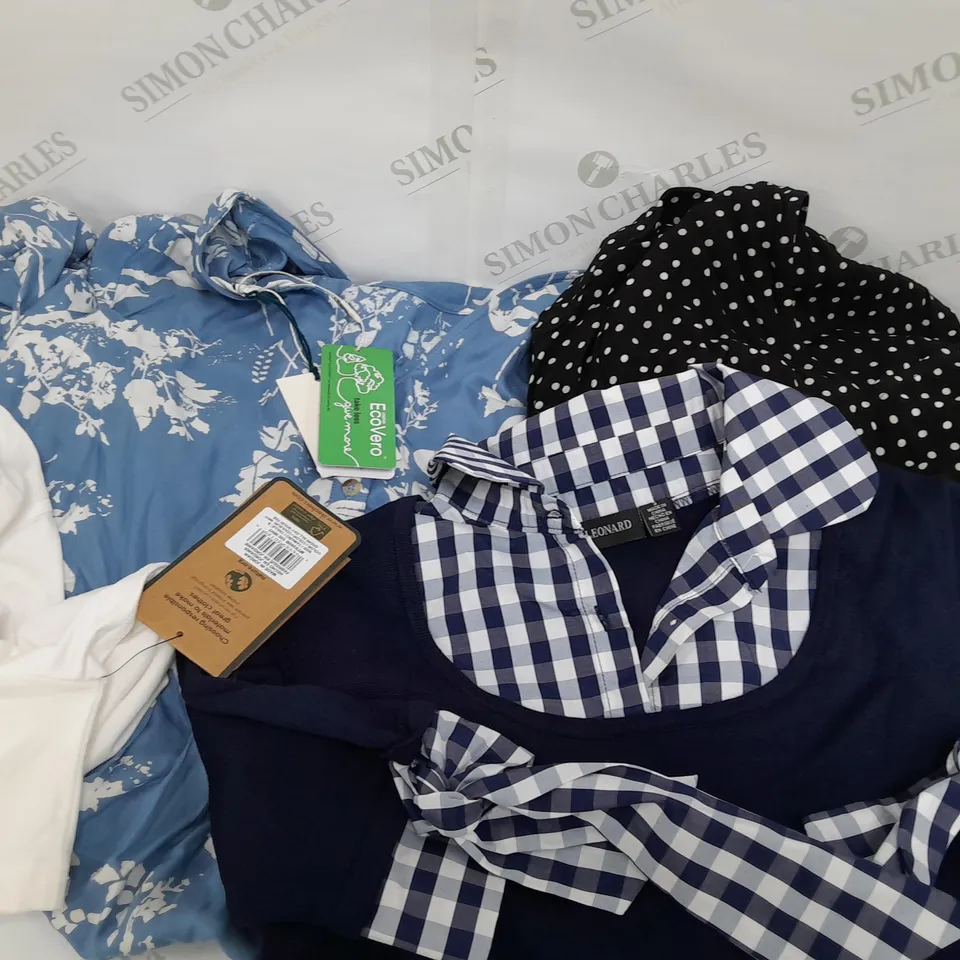 BOX OF ASSORTED CLOTHING ITEMS, APPROXIMATELY 20 ALL COLOURS AND SIZES 