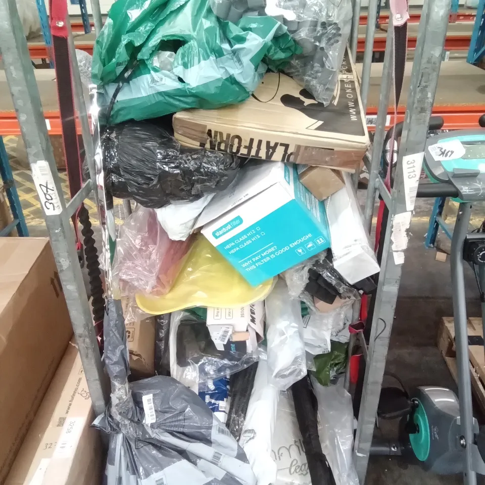 CRATE OF ASSORTED ITEMS INCLUDING FILTERS, PUNCH BAG, UBRELLAS AND BLINDS