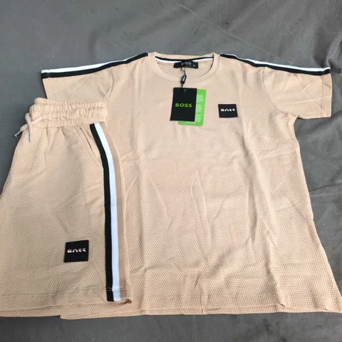 BOSS KIDS T-SHIRT AND SHORT SET IN NATURAL - 152