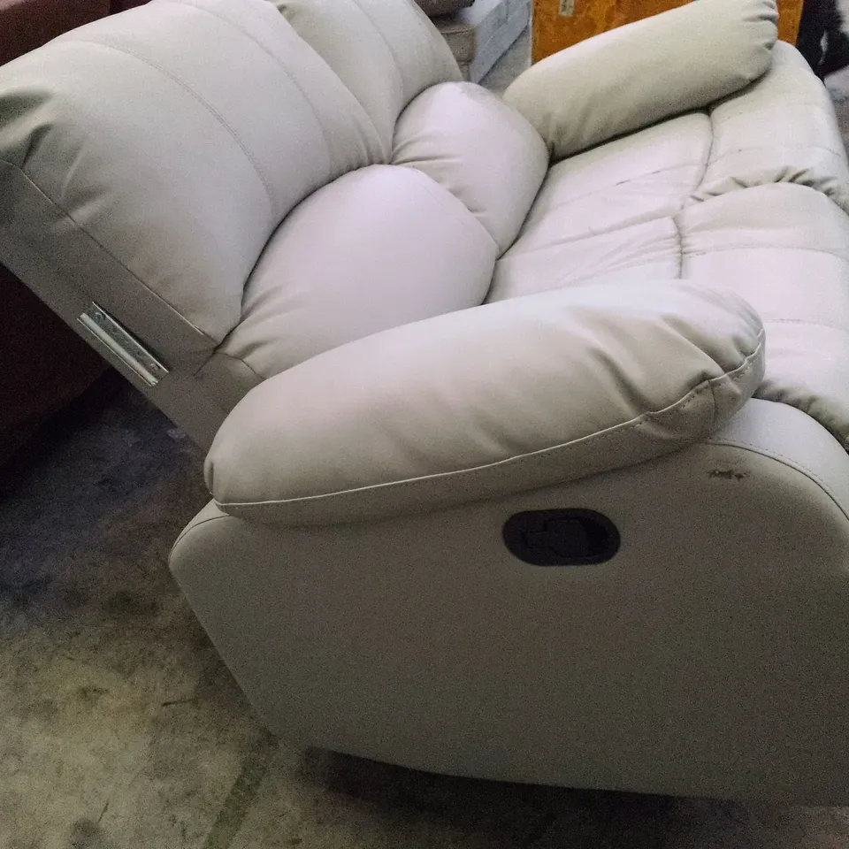 QUALITY DESIGNER DAKOTA 2 SEATER MANUAL RECLINER SOFA - LIGHT GREY LEATHER