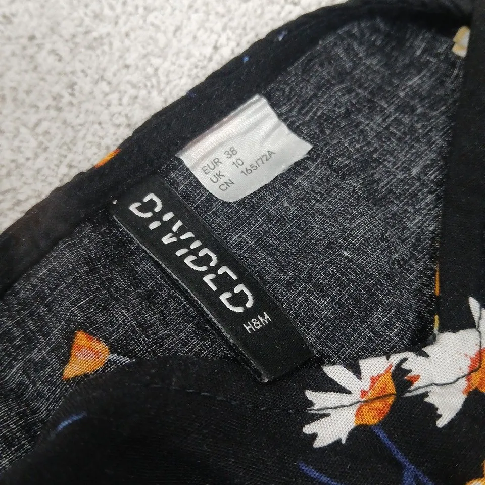 H&M WOMEN'S FLORAL PRINT SUNDRESS – BLACK WITH YELLOW/ORANGE FLOWERS, UK 10 (EU 38)