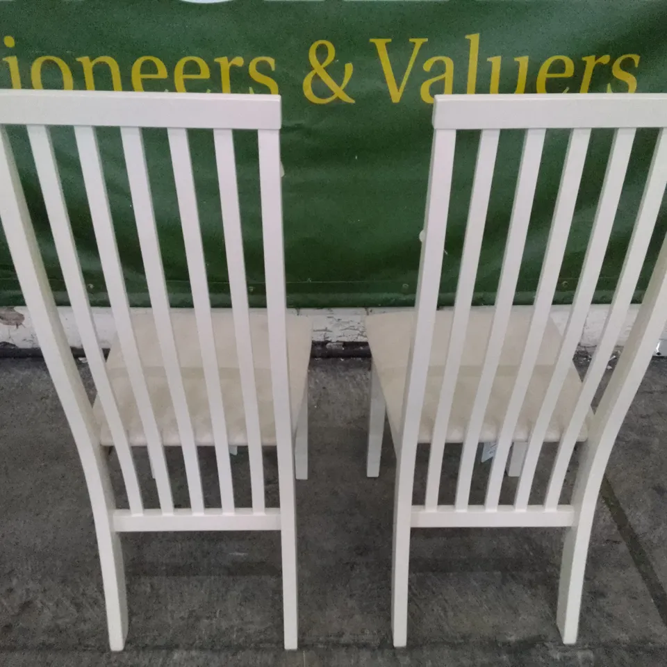 SET OF 2 NEW WHITE WOOD DINING CHAIRS (WHITE VELVET SEAT PAD)