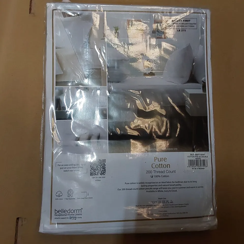 BAGGED BELLEDORM 100% COTTON 200TC PERCALE FITTED SHEET - SIZE: DOUBLE (1 ITEM)
