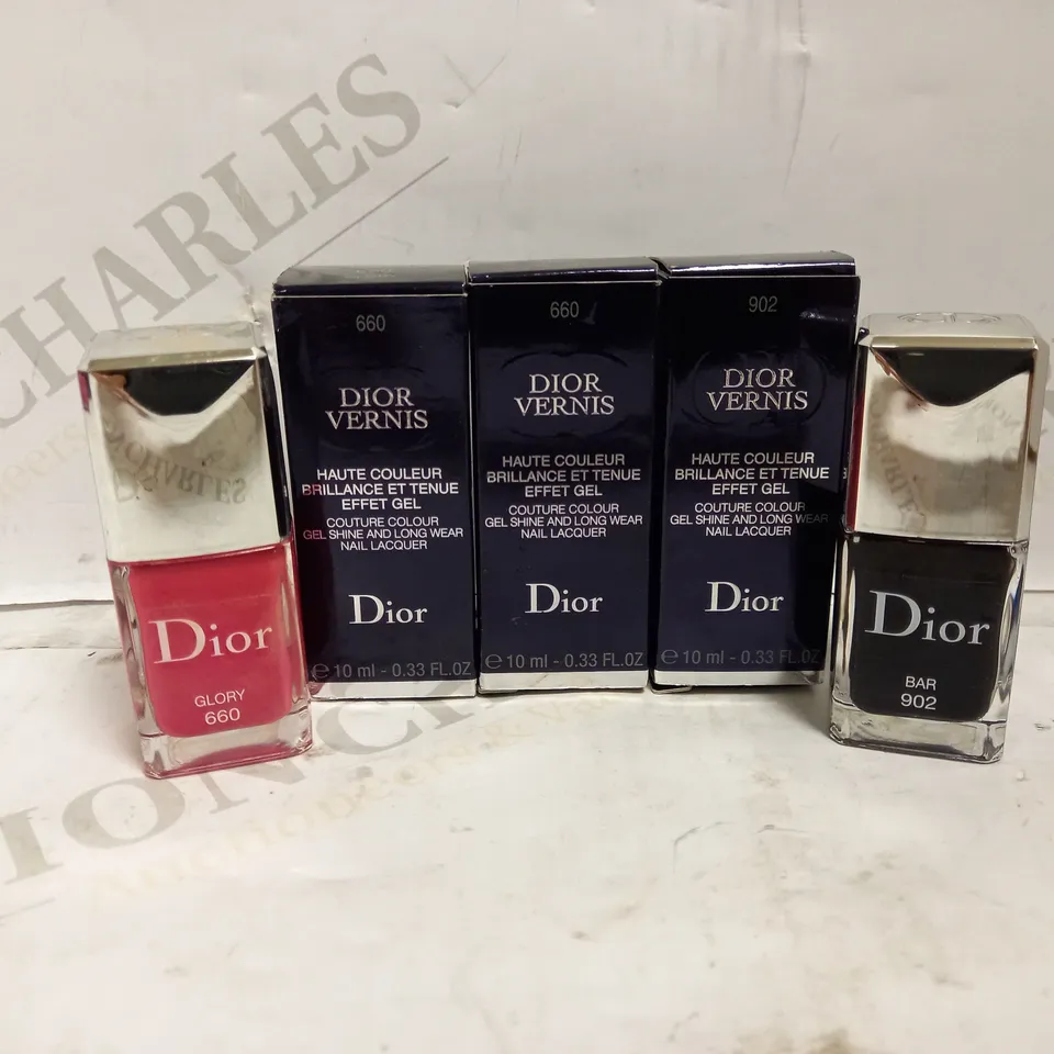 3 X 10ML DIOR DIOR VERNIS GEL SHINE LONGWEAR NAIL LACQUER - 2 X 660 GLORY, 1 X 902 BAR