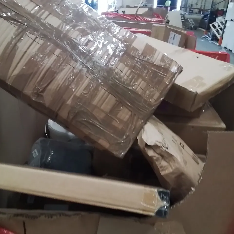 PALLET OF ASSORTED HOUSEHOLD GOODS AND PRODUCTS TO INCLUDE;FLOATING SHELVES,SHOWER MIXER SYSTEM,RESISTANCE BANDS