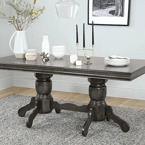 BOXED DESIGNER CHATSWORTH GREY WOOD EXTENDING DINING TABLE 150-180cm (2 boxes)