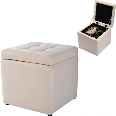 BOXED COSTWAY OTTOMAN POUFFE STORAGE BOX LOUNGE SEAT FOOTSTOOL - WHITE -