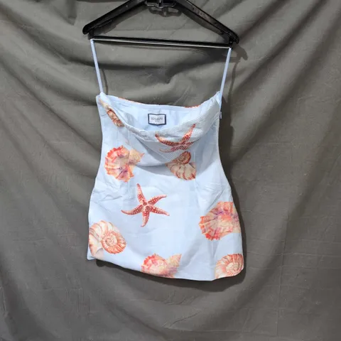 RUNAWAY THE LABEL WOMEN'S LIGHT BLUE SEASHELL & STARFISH PRINT DRESS, SIZE M