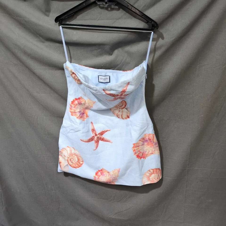 RUNAWAY THE LABEL WOMEN'S LIGHT BLUE SEASHELL & STARFISH PRINT DRESS, SIZE M